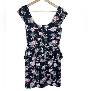 SPEECHLESS black floral peplum dress with cap sleeves